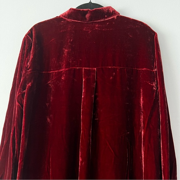 NWT Eileen Fisher Dark Cranberry Velvet Tunic Button Down Blouse Small - Picture 8 of 13